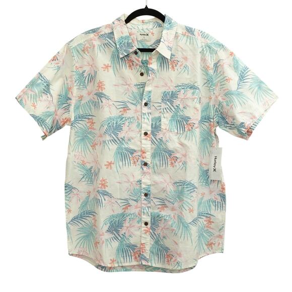 NWT Hurley Mens Shirt Bungalow Floral Short Sleeve Button Down Hawaiian Size L - Picture 1 of 8